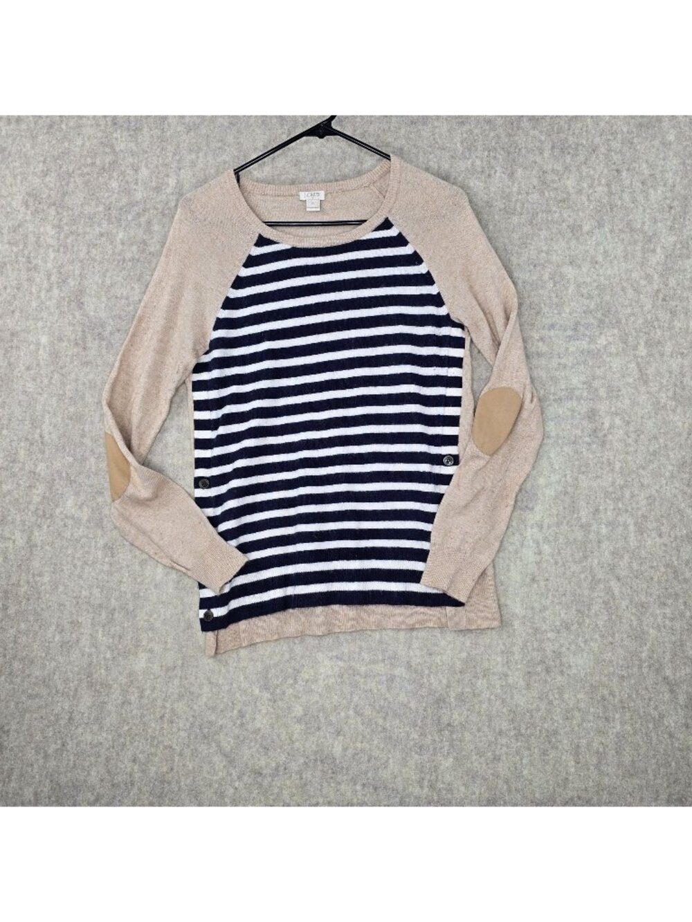 J.Crew Women's Striped Sweater Beige & Navy Blue Small Wool Blend Crewneck